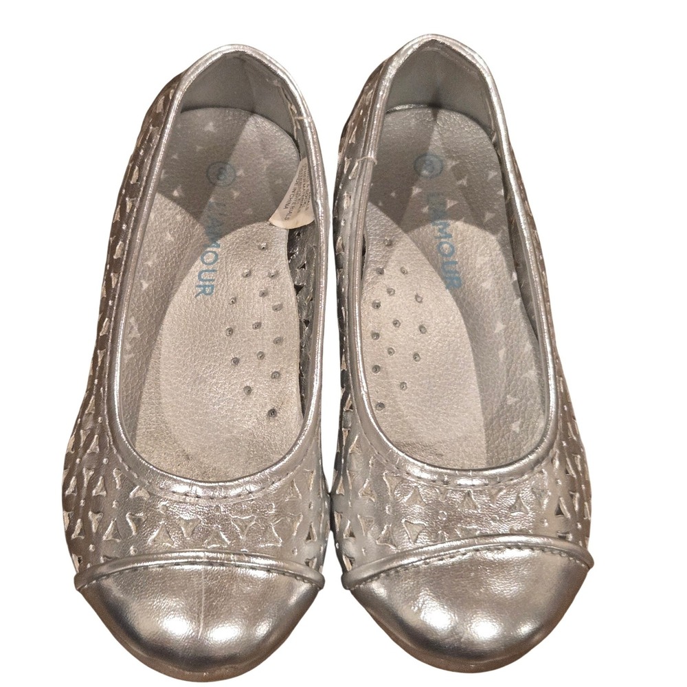 L'Amour Girls Silver Metallic Laser Cut Ballet Flats Shoes J950‎ Size 8